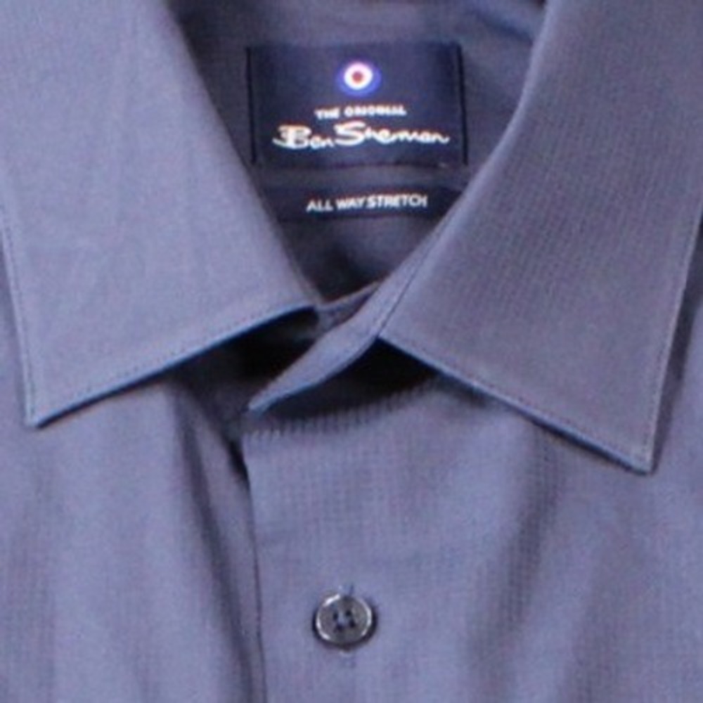 Ben Sherman Slim Fit All Way Stretch Dress Shirt Navy Blue Mens Long Sleeve